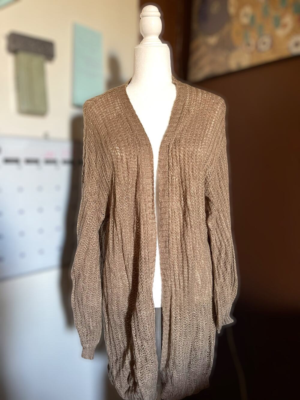 *LIGHT WEIGHT CARDIGAN STYLE LONG BROWN DUSTER* SUPER COZY-IN GREAT CONDITION